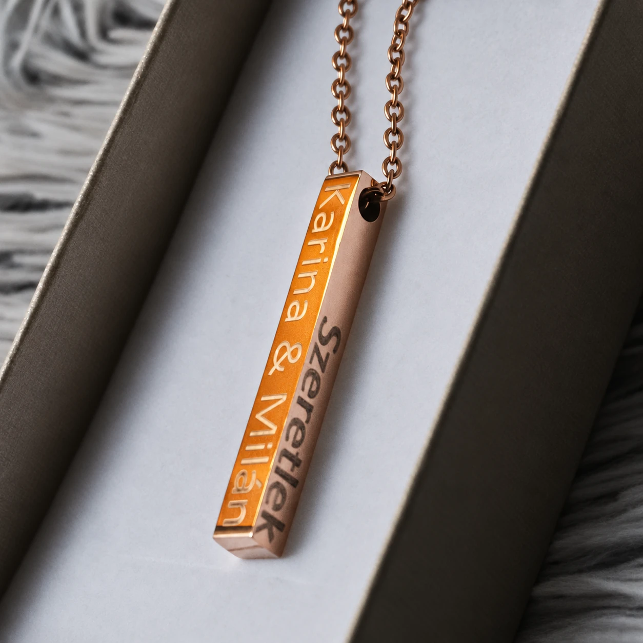 A personalised Namely pendant in its gift box